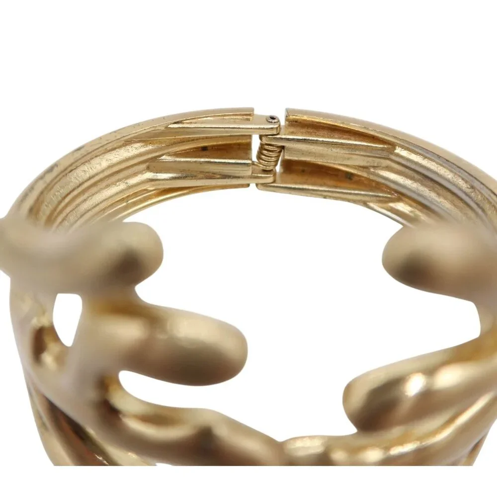 Gold Tone Seaweed Coral Clamper Cuff Bracelet Coastal Beach Nautical Preppy